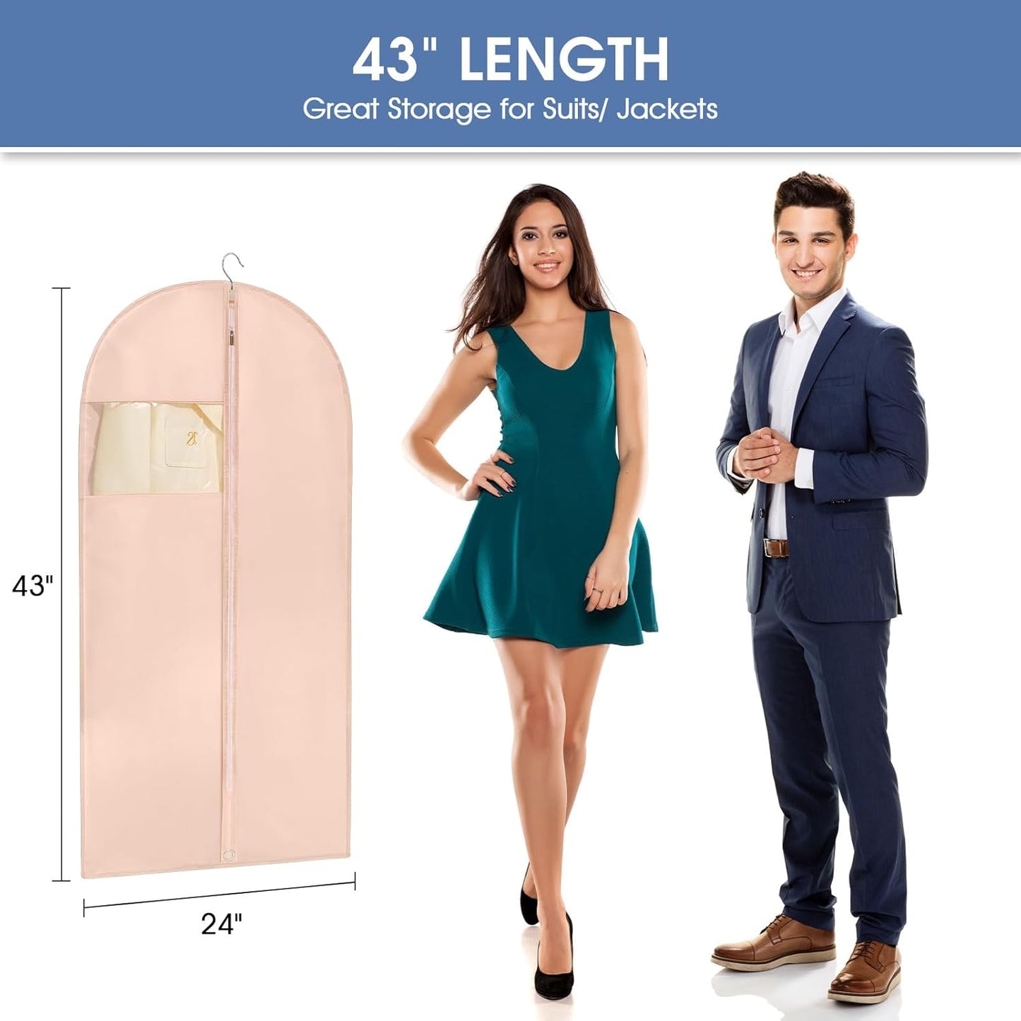 43" Suit Bags for Closet Storage and Travel, Pink Garment Bags for Hanging Clothes, Womenâs Suit Cover Bags with Clear Window for Coats, Jackets, Shirts(2 Pack)