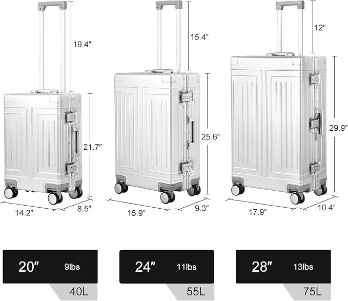 All Aluminum Magnesium Carry On Luggage,Cut from Whole Aluminum Sheet,22x14x9 - Image 6