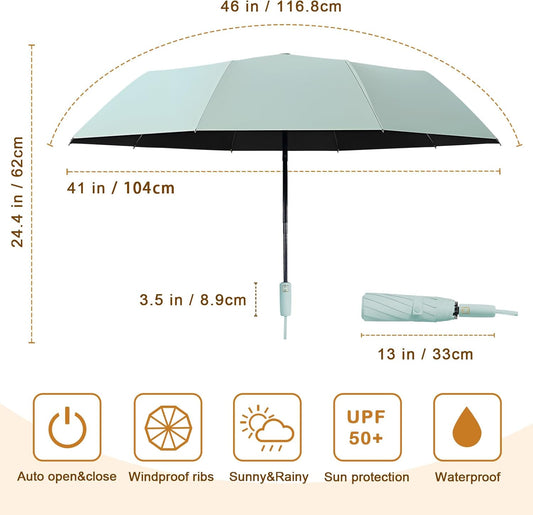 2-Pack Windproof, Waterproof, UV-Blocking Portable Travel Umbrella, Compact Sun & Rain Folding Umbrella, Double Rib Structure, Large Auto Open and Close Car Umbrella