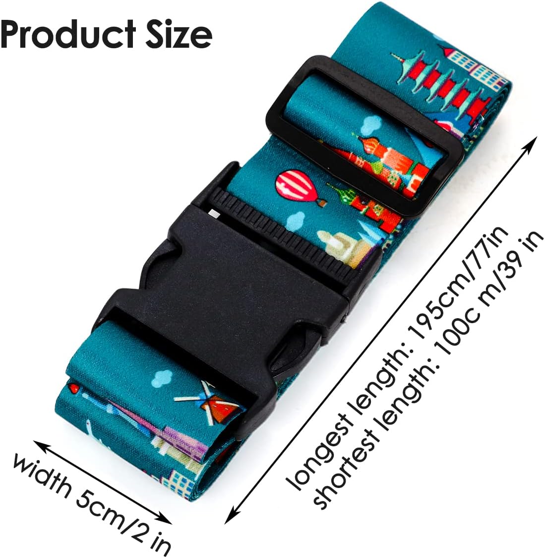 Adjustable Travel Luggage Strap Suitcase Belt Travel Bag Accessories 1.96 in W x 6.23 ft L