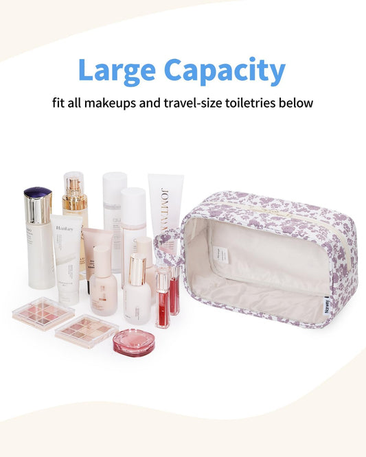 Narwey Clear Toiletry Bags for Traveling Women Men, Clear Travel Bags for Toiletries Makeup Bag Cosmetic Bag with Zipper, Make Up Organizer, Skincare Bag (Little Dusty Pink Flower)