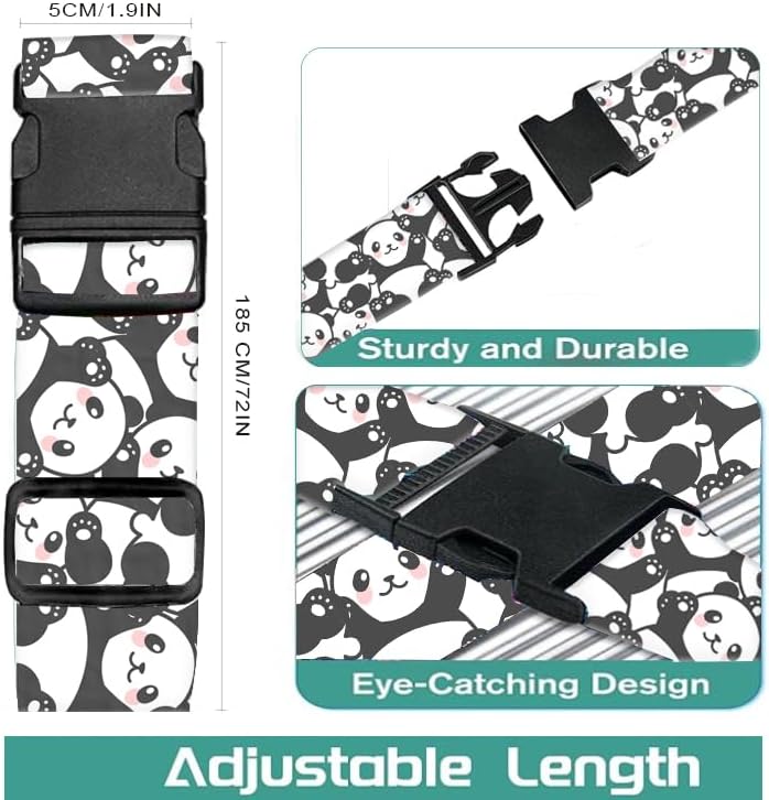Luggage Straps for Suitcases Travel Belt Accessories, Cute Suitcase Strap, Adjustable Luggage Belt Strap, Heavy Duty with Quick-Release Buckle Luggage Strap Cute Pandas