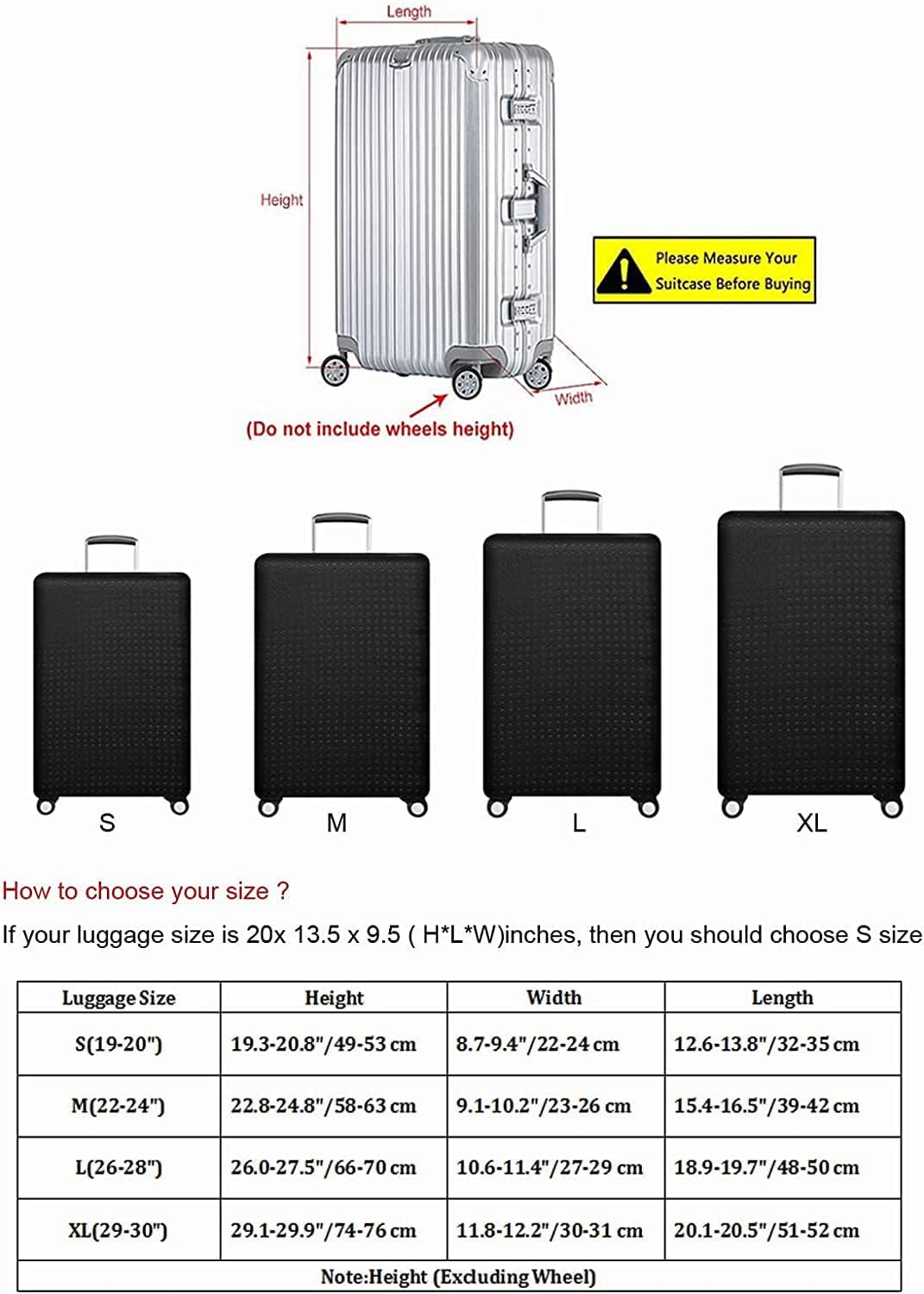 Luggage Cover, Protective Washable Suitcase Cover - Travel Elastic Spandex Suitcase Protector Fits 19 to 20 Inch Black