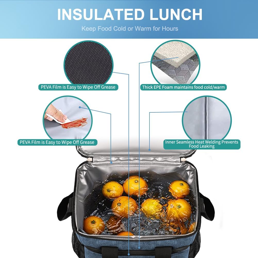 iknoe Large Foldable Cooler Bag, 8.5L Insulated Lunch Bag, Leakproof Lunch Cooler Tote with Multi-Bag Design Suitable for Beach, Picnic and Office Use, Blue 15-Can