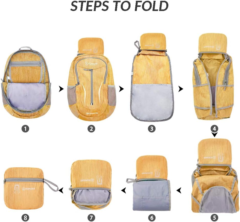 ZOMAKE 25L Ultra Lightweight Packable Backpack, Foldable Hiking Backpacks Water Resistant Small Folding Daypack for Travel(Muddy Yellow)