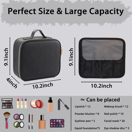 Makeup Bag with Led Mirror,Travel Makeup Organizer with 3 Color Setting & Jewelry storage box, Portable Storage and Adjustable Dividers Travel Makeup Bag(Black)