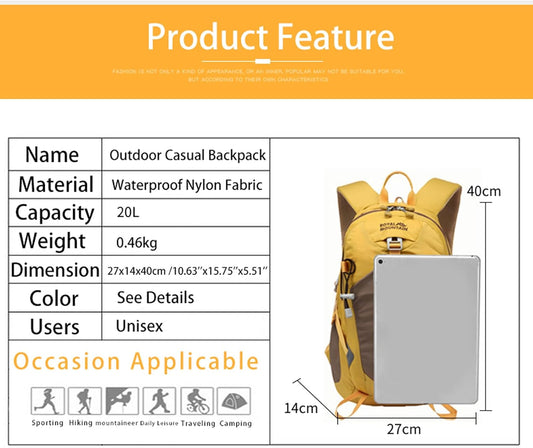 Small Hiking Backpack, 20L Lightweight Travel Backpacks For Men Women, Water Resistant Outdoor Day Pack, Ultralight Camping Daypack Backpacks, Durable Hiking Backpack Fit For Camping.(With Rain-cover)