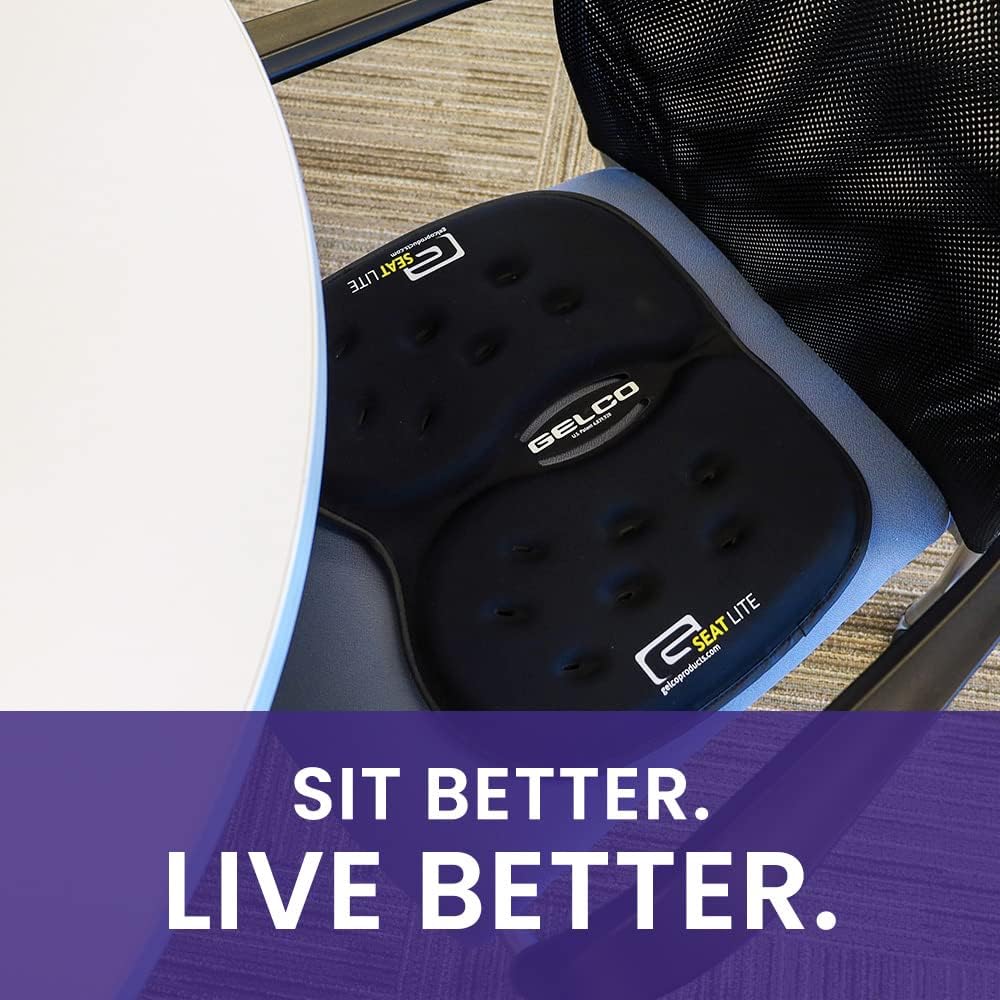 LITE Travel Gel Foam Cushion | Back Pain, Sciatica, Pressure Relief | Relieves Tailbone Discomfort, Promote Healthy Posture | Ergonomic Comfort | Car, Commute, Airplane and Travel - Blue