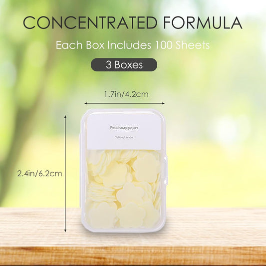 300pcs Portable Hand Washing Soap Sheets, Scented Mini Soap Sheets, Disposable Soluble Soap for Outdoor Travel, Camping, Hiking (Yellow)