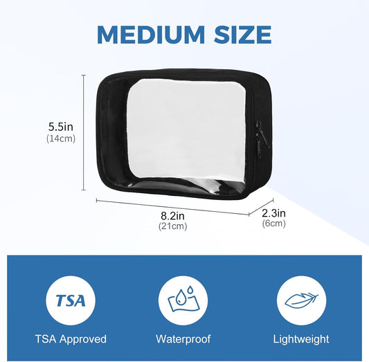 Moyad TSA Approved Clear Toiletry Bag, 1 Pack Quart Size 3-1-1 Liquids Pouch for Travel, Transparent Makeup & Cosmetic Organizer for Women Men, Black