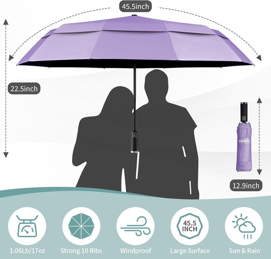 Seniny Windproof Travel Umbrella, Double Vented Canopy Large Umbrellas for Rain, Automatic Compact Umbrella for Car Backpack, Portable Pocket UV Umbrellas for Sun Protection Walking, Lightweight