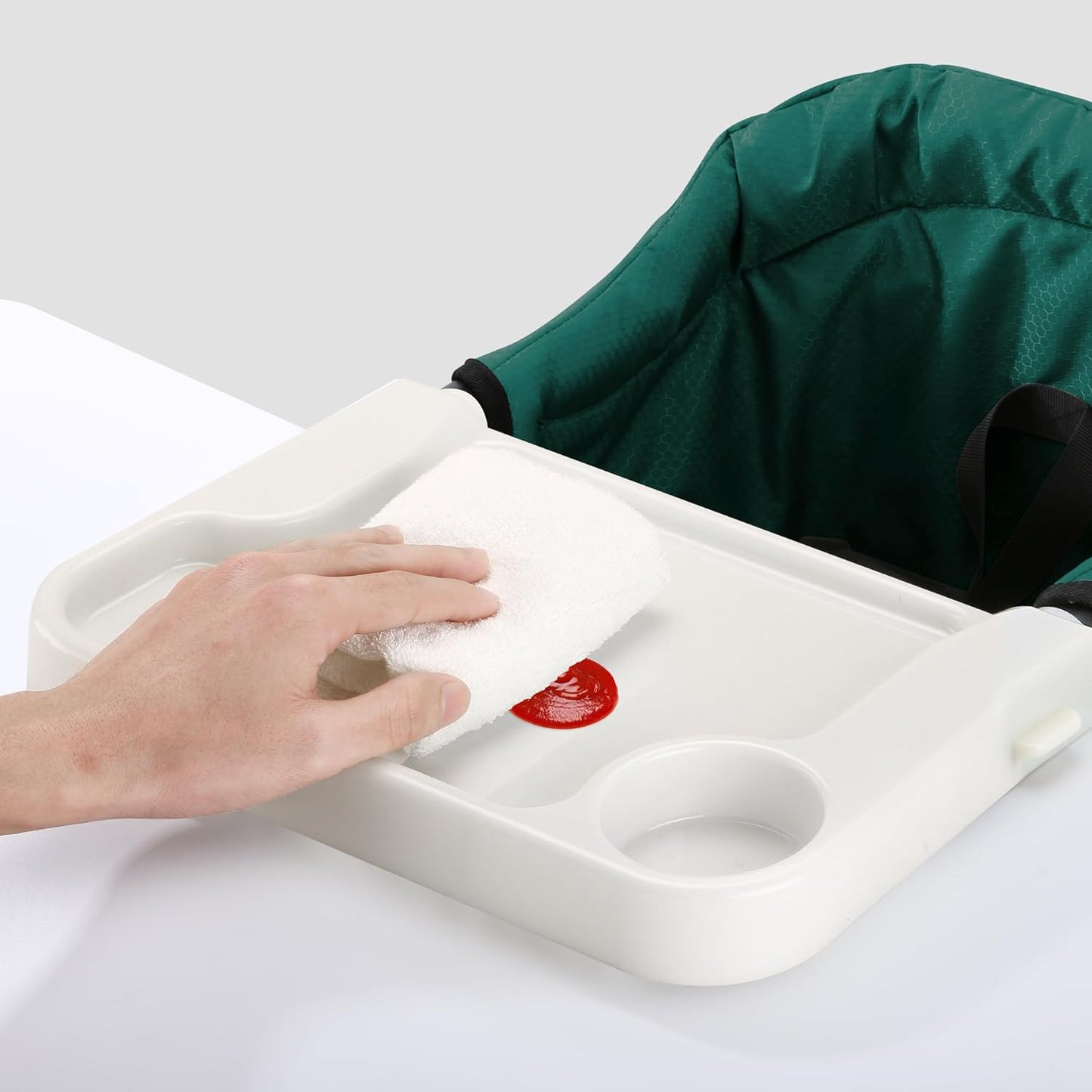 Hook On Chair with Removable Dining Tray, Portable Table High Chair, Folding Compact Baby Seat with Storage Bag for Indoor/Outdoor,Dark Green