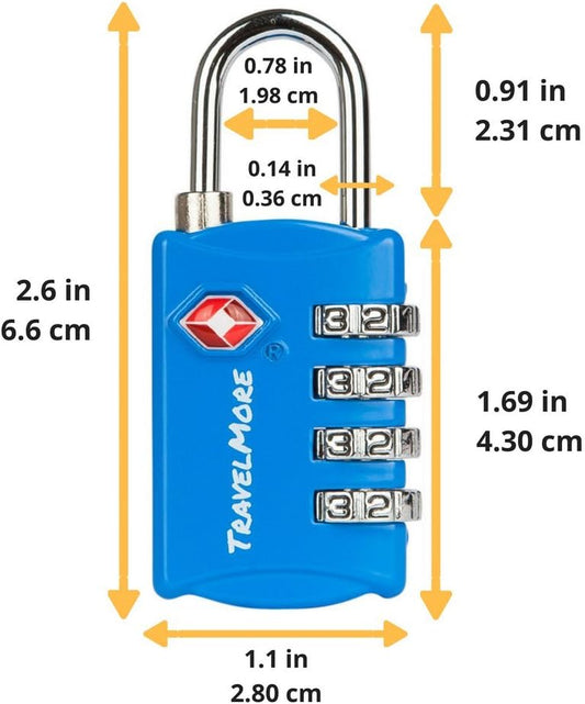 TSA Luggage Locks with 4 Digit Combination – Heavy Duty Set Your Own Padlocks for Travel, Baggage, Suitcases & Backpacks - Blue