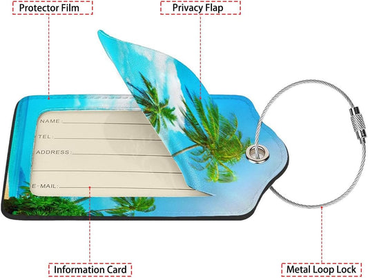 Swaying Palm Trees 2-Pack Luggage Tags for Suitcases,Leather Baggage Tag with Loop, Tags Private Name ID Labels for Women Girl Men Boys Travel Baggage Suitcase