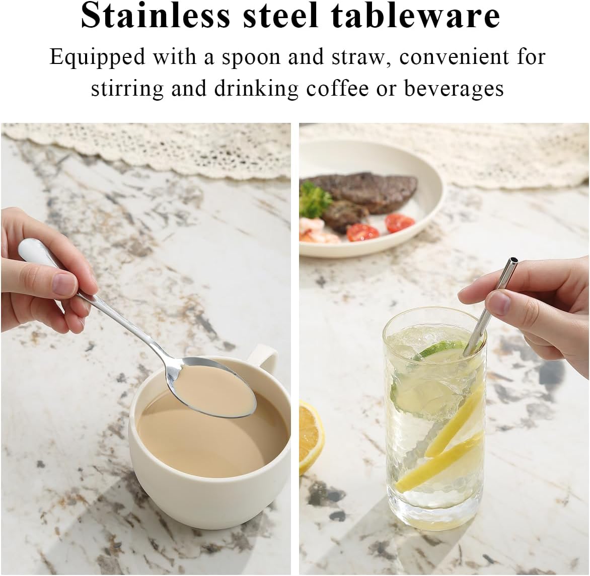 Camping Essentials Set, HOMQUEN Camping Plates and Bowls Set, Coffee Mug, Travel Cutlery Set Include Spoon, Fork, Knife for Work, Outdoor,Picnic, Camp (White)