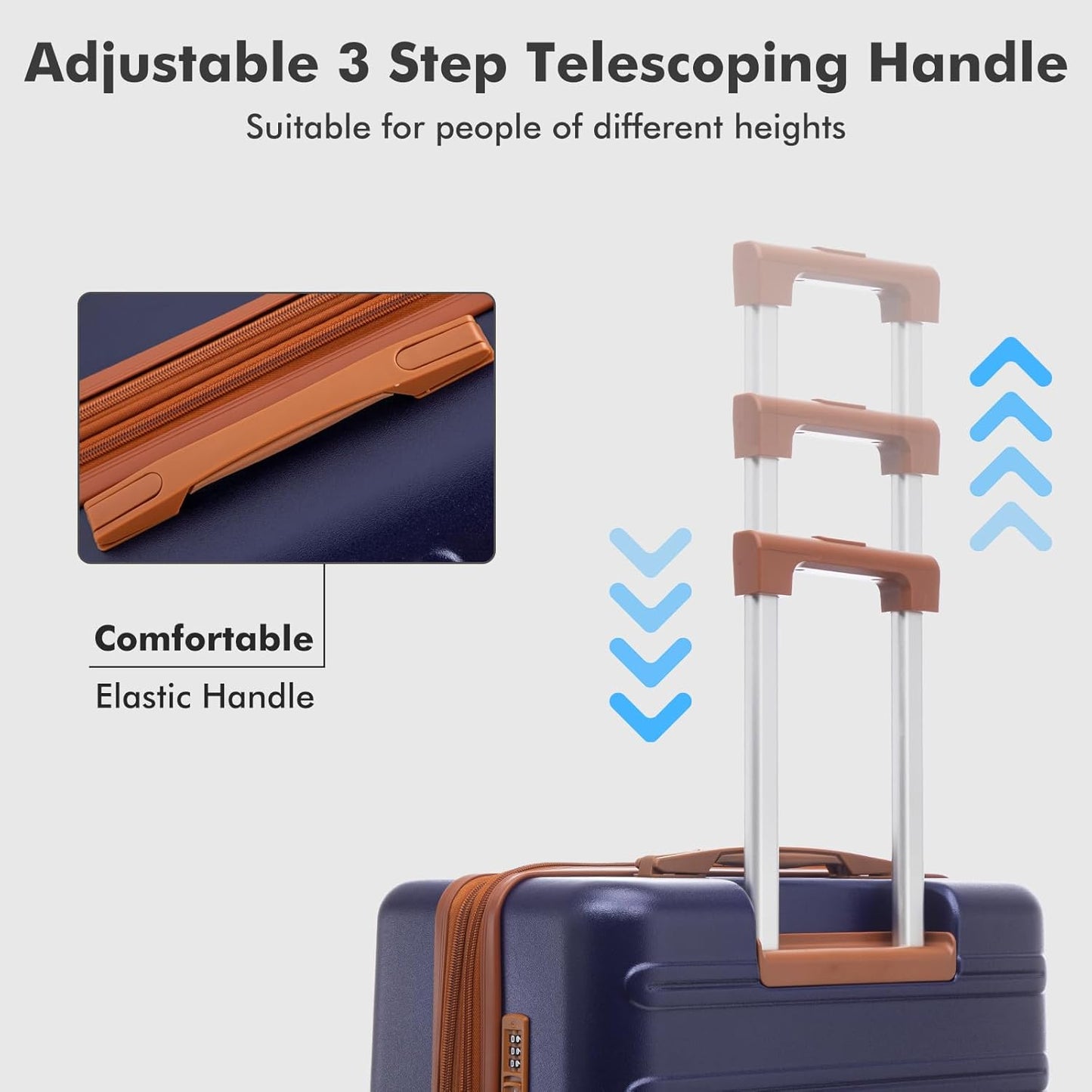 luggage sets 3 Piece with Spinner Wheel,100% PC Material Lightweight Durable,Expandable Carry On Travel Hardside Suitcase sets with TSA Lock for Men and Women (Blue+brown)