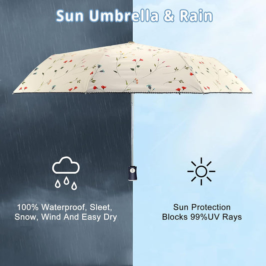 Cuby UV Sun Umbrella Compact Folding Umbrella lightweight Portable Manual Travel Umbrella for Rainproof & 99% UV Protection with Black Anti-UV Coating