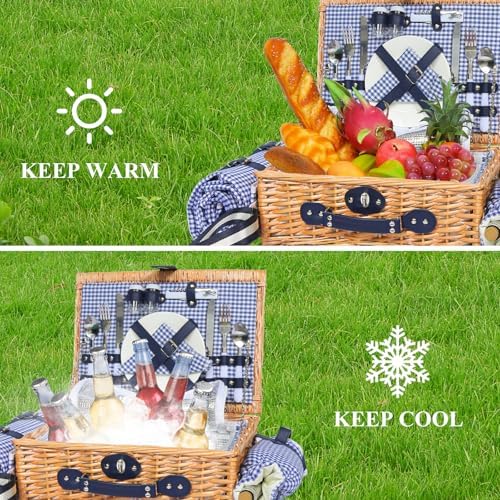 Picnic Basket for 2 with Blanket and Wine Pouch for Couples