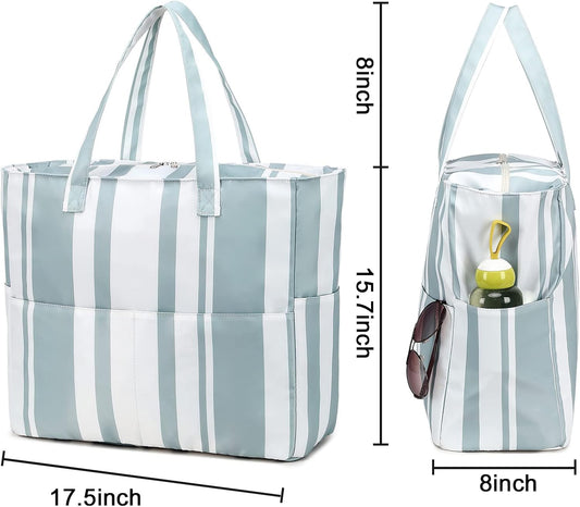 LEDAOU Beach Bag Waterproof Sandproof Women Tote Bag Pool Bag with Zipper for Gym Grocery Travel with Wet Pocket