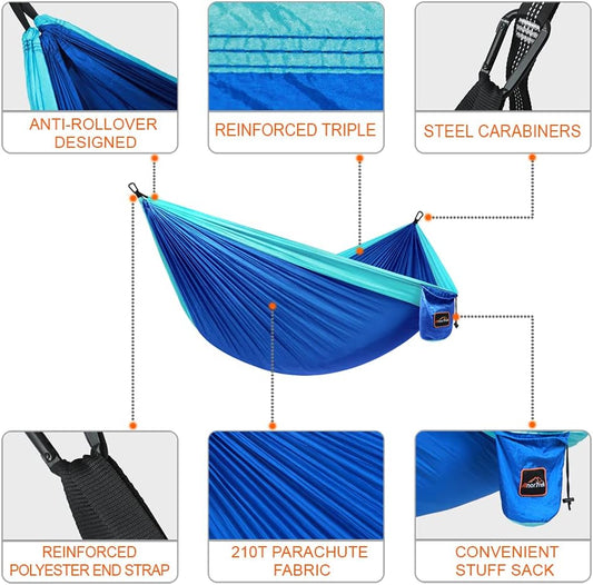 Camping Hammock, Super Lightweight Portable Parachute Hammock with Two Tree Straps Single or Double Nylon Travel Tree Hammocks for Camping Backpacking Hiking