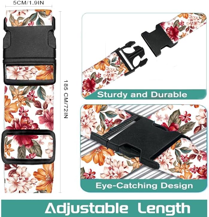 Luggage Straps for Suitcases Travel Belt Accessories, Cute Suitcase Strap, Adjustable Luggage Belt Strap, Heavy Duty with Quick-Release Buckle Luggage Strap Luxury Colorful Flowers