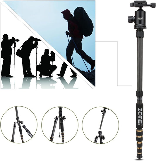 ZOMEI Z669C Carbon Fiber Portable Tripod with Ball Head Compact Travel for Canon,Sony, Nikon, Samsung, Panasonic, Olympus, Kodak, Fuji, Cameras and Video Camera