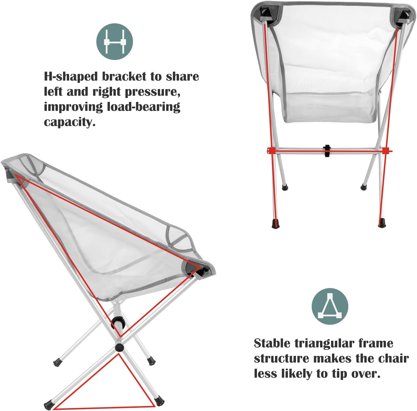 Ultra-Light Folding Camping Chair, All-Aluminum Frame, Surper Breathable Fabric, Easy to Carry, Compact Storage Size (2, Grey)
