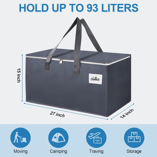 6 Pack Extra Large 93L Moving Bags, 60lb Heavy Duty Moving Totes with Triple-layered Thickening Technology, Strong Zippers & Handles, Easy Open Lids, Water-Resistant, Storage Totes, Fold Flat