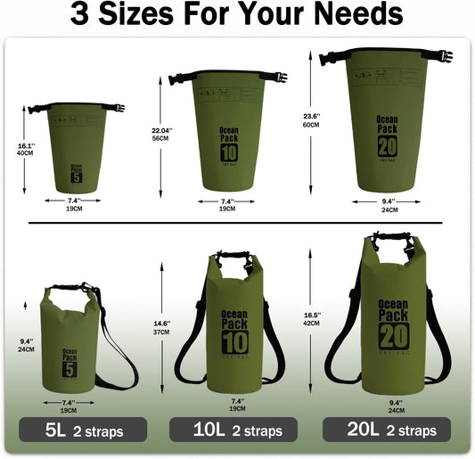Dry Bag Waterproof Backpack 5L/10L/20L/30L Roll Top Waterproof Bag,Floating Dry bags for Kayaking,Swimming,Boating,Camping,Beach.
