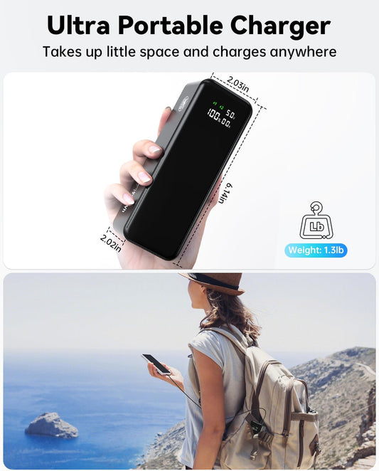 27000mah Power Bank, High Capacity 3-Port Laptop Portable Charger, 120 W Fast Charging, Smart Display for Outdoor Work, Compatible with iPhone 16/15/14 Series, Vision Pro, Samsung, MacBook and more.