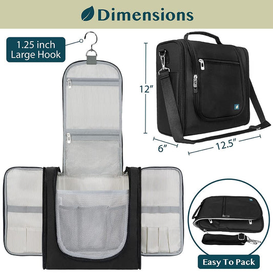 PAVILIA Extra Large Toiletry Bag Travel Bag for Women Men, Hanging Cosmetic Organizer, Water Resistant Makeup Bag for Accessories Toiletries, Travel Essentials Kit (Black)
