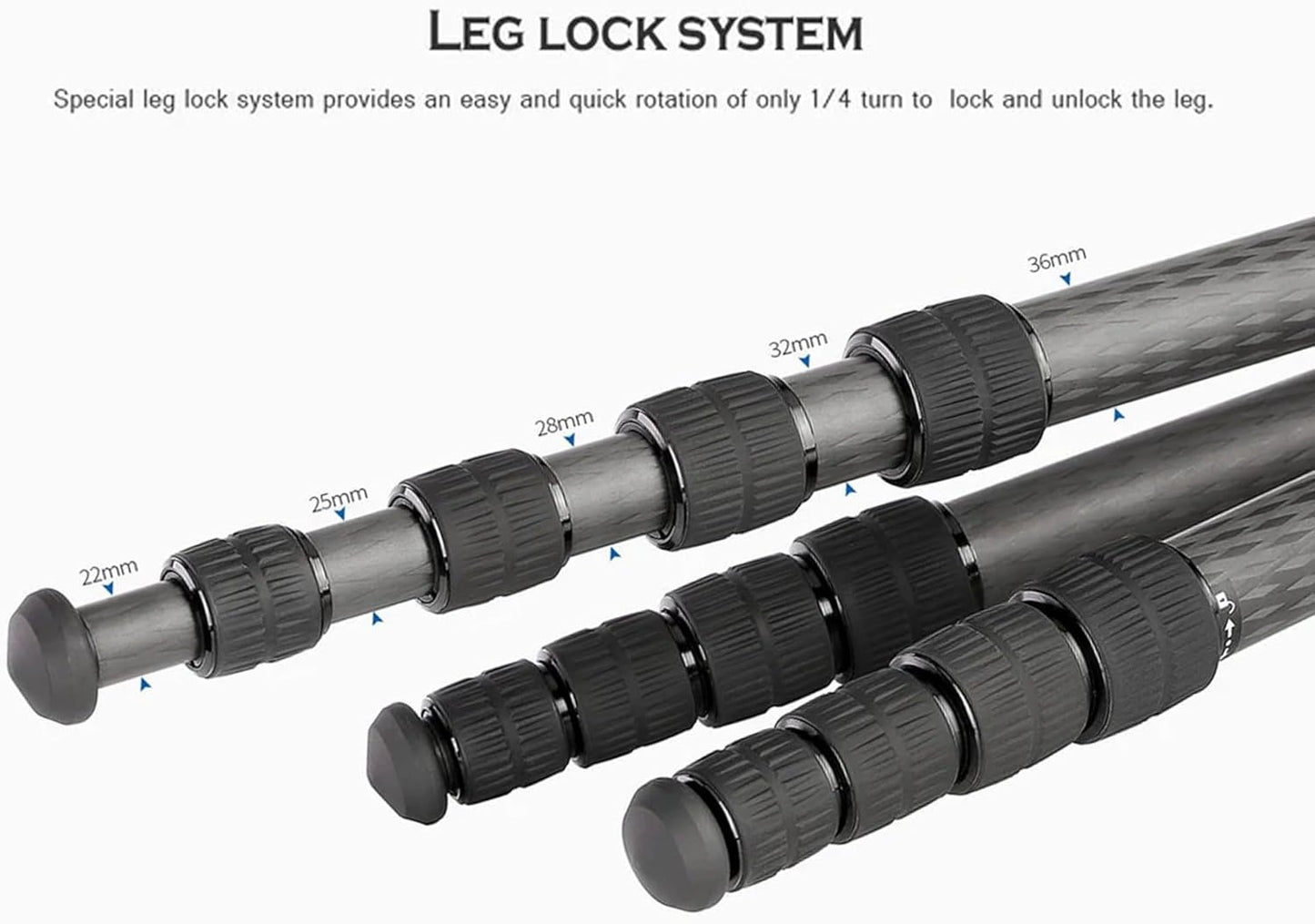 Leofoto Professional Camera Tripod, 63.9" Compact Carbon Fiber Tripod for DSLR Video Camcorder, 5 Leg Sections, 360° Ball Head, Max Load 20KG/44Lb (LS-365CX+LH-47LR)