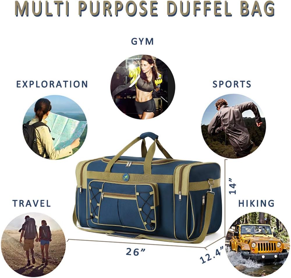 Travel Duffle Bags for Men 26" Weekender Over Night Carry On Bag Lightweight Extra Large Oxford Duffel Gym Sturdy Luggage Water-proof foldable Holdall (Blue)