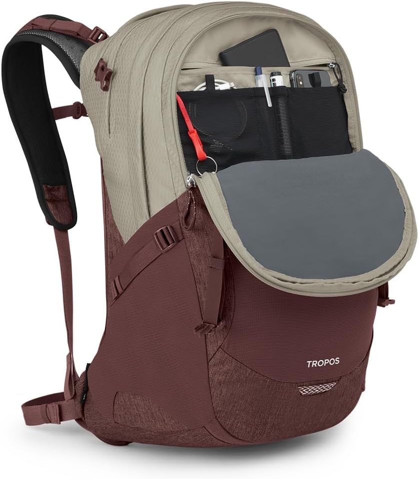 Osprey Tropos Laptop Backpack, Sawdust Tan/Raisin Red