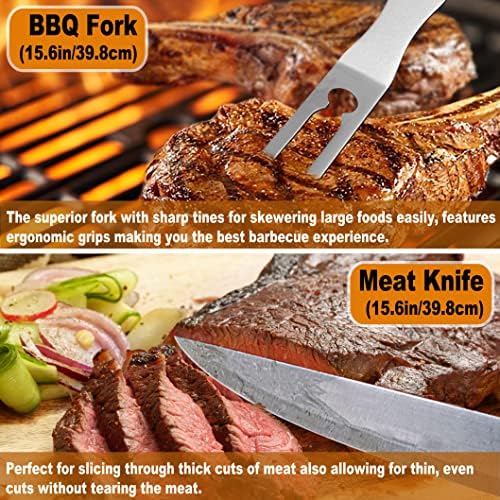 POLIGO 26Pcs Exclusive BBQ Grill Accessories in Aluminum Case for Birthday Fathers Day Grilling Gift - Grill Utensils Set with Barbecue Claws, Meat Injector, Thermometer for Smoker, Camping BBQ Silver