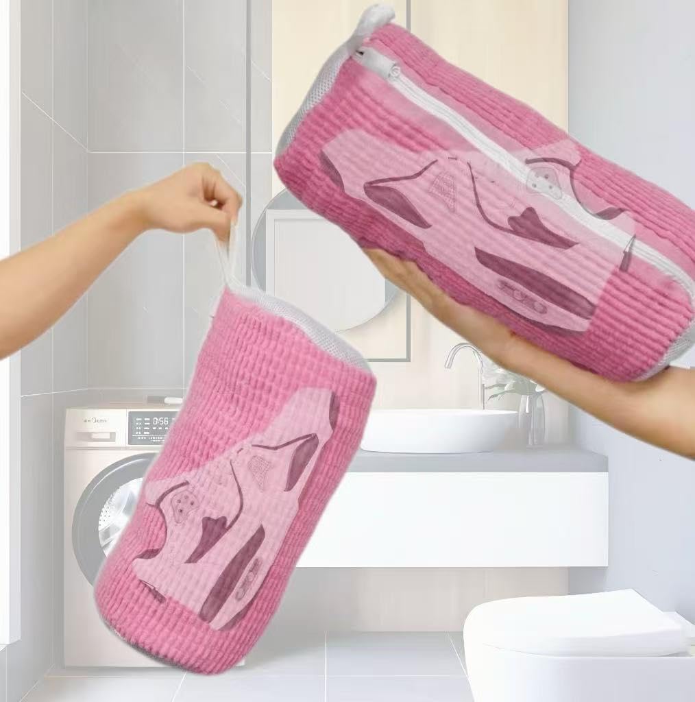 Laundry Shoe Bags for Washing Machine, 2Pcs Shoe Washing Machine Bag Shoe Laundry Bag for Washer and Dryer (Pink-2Pcs)