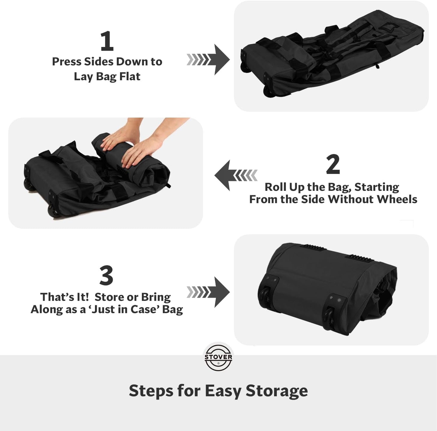 STOVER 100L Rolling Duffel Bag with Wheels, X-Large 32 Inch Durable Travel Duffle + Toiletry Bag, Heavy Duty, Packable w/Shoulder Straps- Use as Luggage or Backpack, Men/Women (Black)