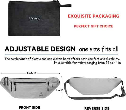 Travel Money Belt for Men and Women hidden slim passport holder - travel wallet with RFID blocking under clothes to protect Cash, Credit Cards and Documents (GRAY)