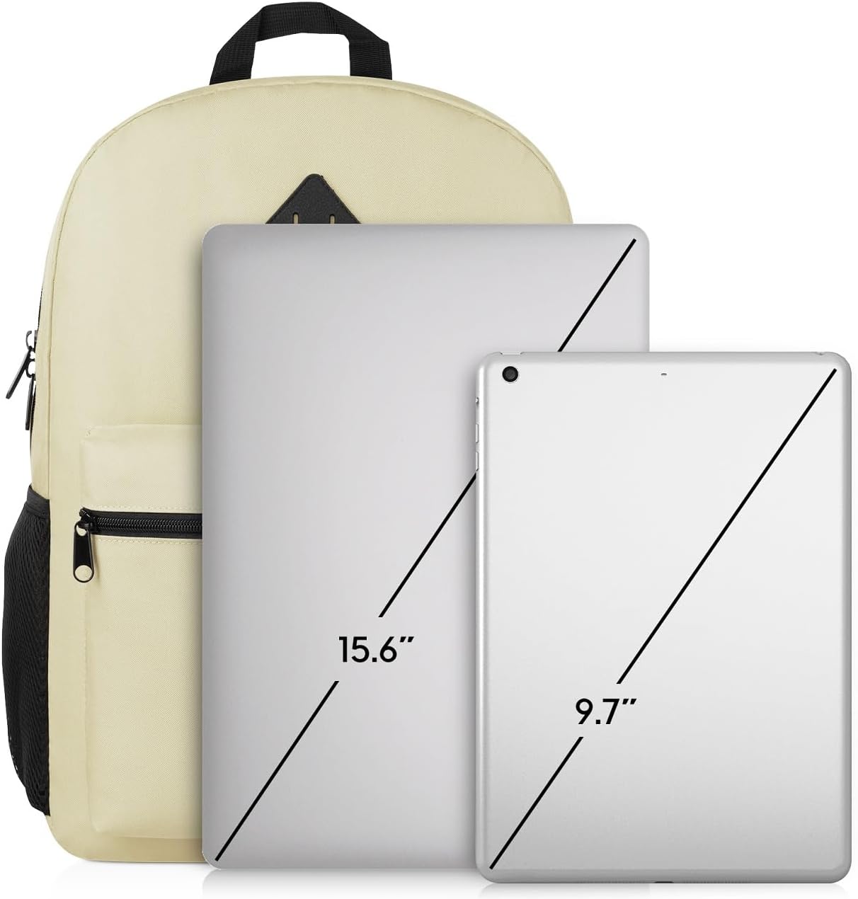 School Backpack,Unisex Classic Bookbag Teens Schoolbag with USB Port for High School College Office Work Travel, 15.6 inch, Beige