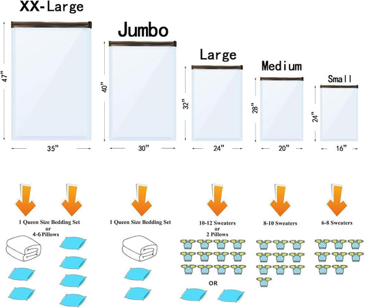 28 Pack Vacuum Storage Bags with Electric Pump, Plastic Packaging Bags,Space Saver Bag for Clothes, Mattress, Blanket, Duvets, Pillows, Comforters, Travel
