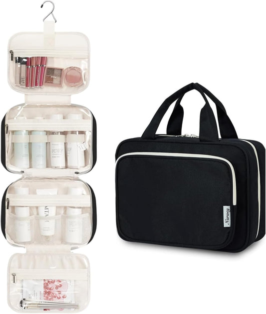 Narwey Hanging Toiletry Bag for Women Travel Makeup Bag Organizer Toiletries Bag for Travel Size Essentials Accessories Cosmetics (Black (Medium))