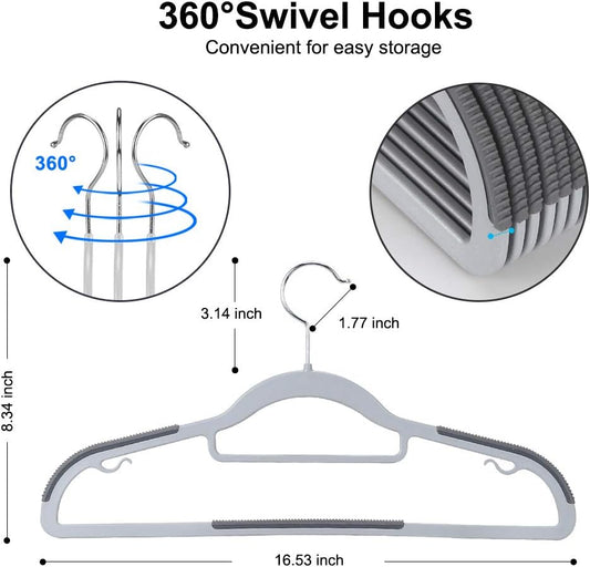 50-Pack Heavy-Duty Plastic Hangers with Non-Slip Grips, 11lb Weight Capacity – Durable Space-Saving Closet Organizers for Shirts, Pants, Dresses & Coats(Grey)