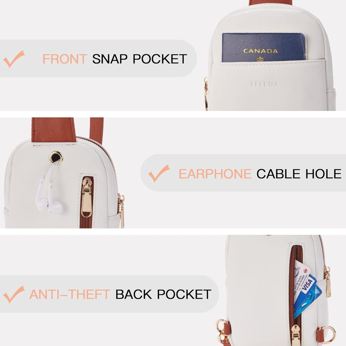 Telena Small Sling Bag for Women Leather Crossbody Fanny Packs Chest Bag for Women