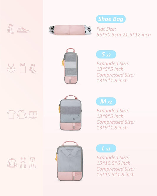 BAGSMART 6 Set Compression Packing Cubes - Lightweight Travel Essentials, Durable Luggage Organizer