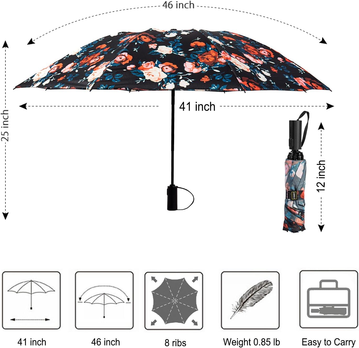 LANBRELLA Compact Reverse Folding Umbrella Auto Windproof Travel Umbrella