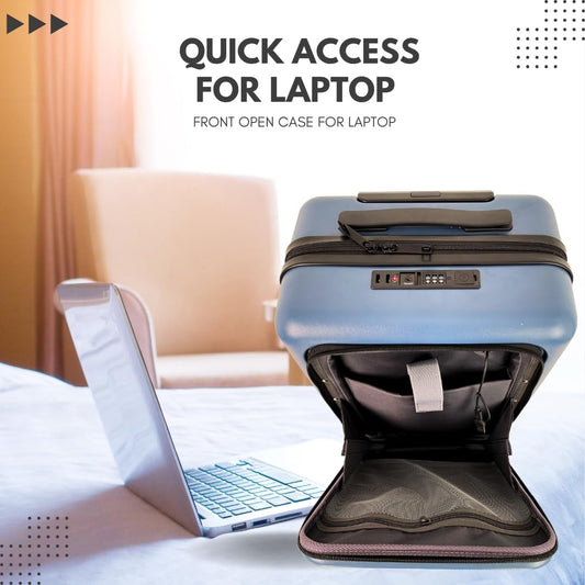 20-Inch Hardside Carry-On Luggage with Spinner Wheels – Airline Approved 22x14x9 Travel Suitcase with USB Port, Front Laptop Pocket & TSA Lock (Blue-Grey)