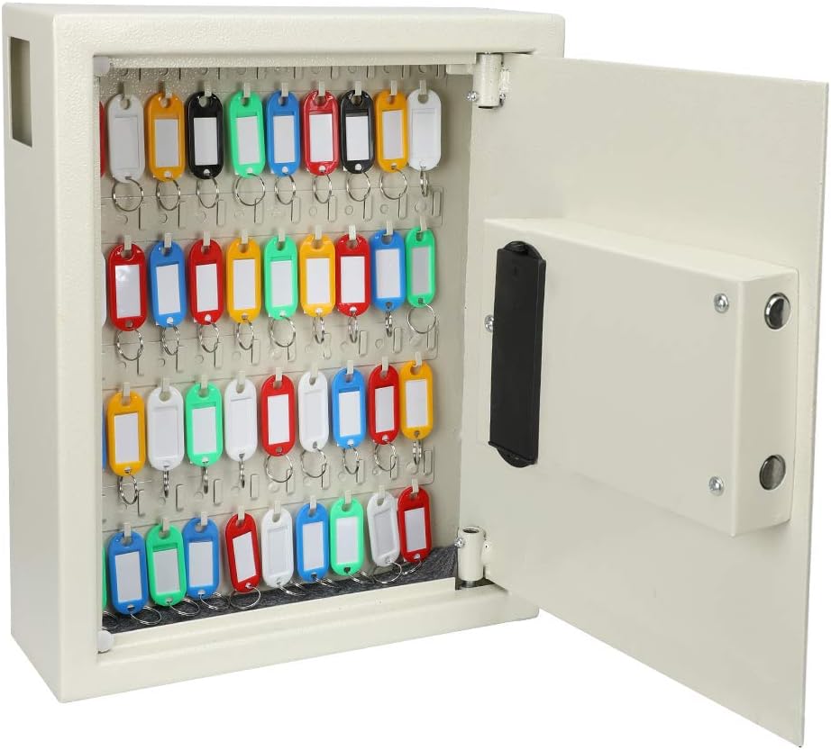 KYODOLED Electronic 40 Key Cabinet Wall Mount,Digital Key Safe Lock Box,Large Security Lockbox for House Key,Heavy Duty Combination Lock Storage,14.37'' X 11.8'' X3.93''(White,40 Keys)