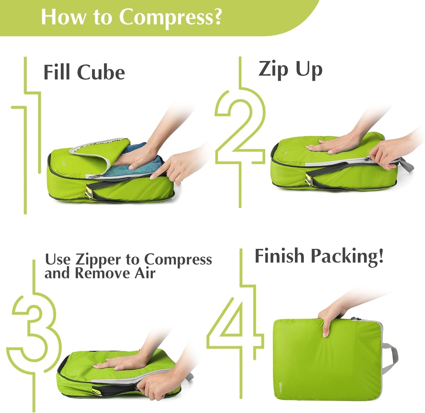 Gonex Compression Packing Cubes, 3pcs/4pcs Expandable Storage Travel Luggage Bags Organizers