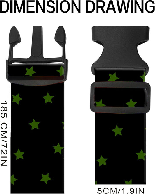 Luggage Straps for Suitcases, Adjustable Travel Belt, Durable Wide Luggage Strap, Cute Suitcase Strap Identifiers with Buckle, Bag Straps for Luggage, Black Green Stars