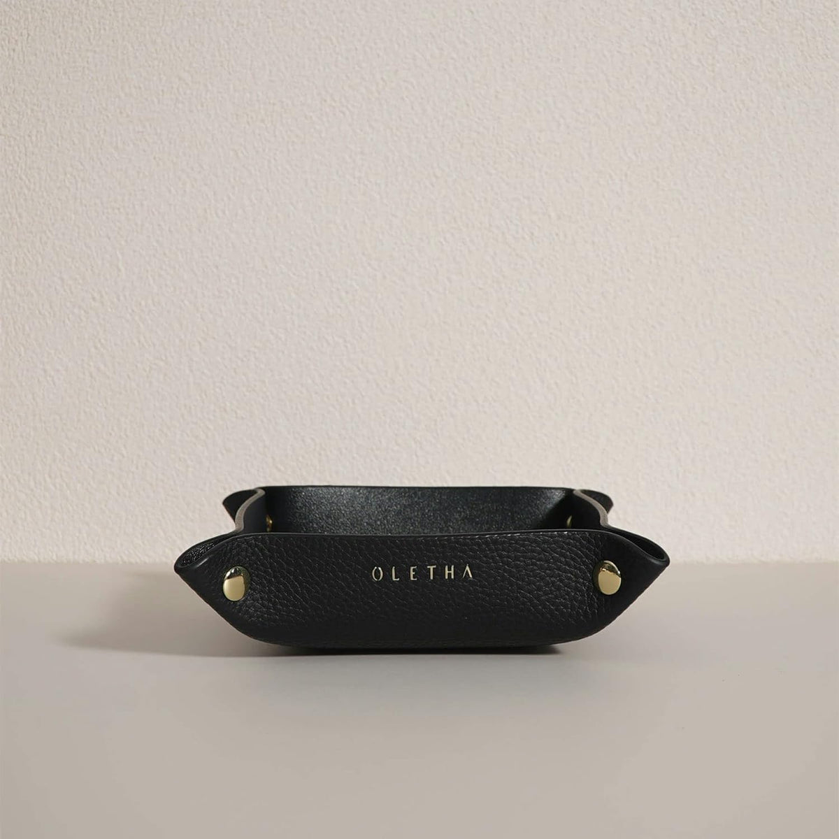OLETHA Small Foldable Valet Tray - Aesthetic Desk Organizer for Home, Office & Travel - Portable Catch All Bowl for Keys, Jewelry & Essentials - Black